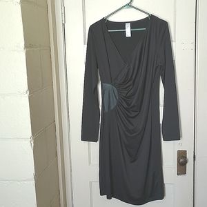 Avon Size M Black Wrap Front Dress With Faux Leather Accent